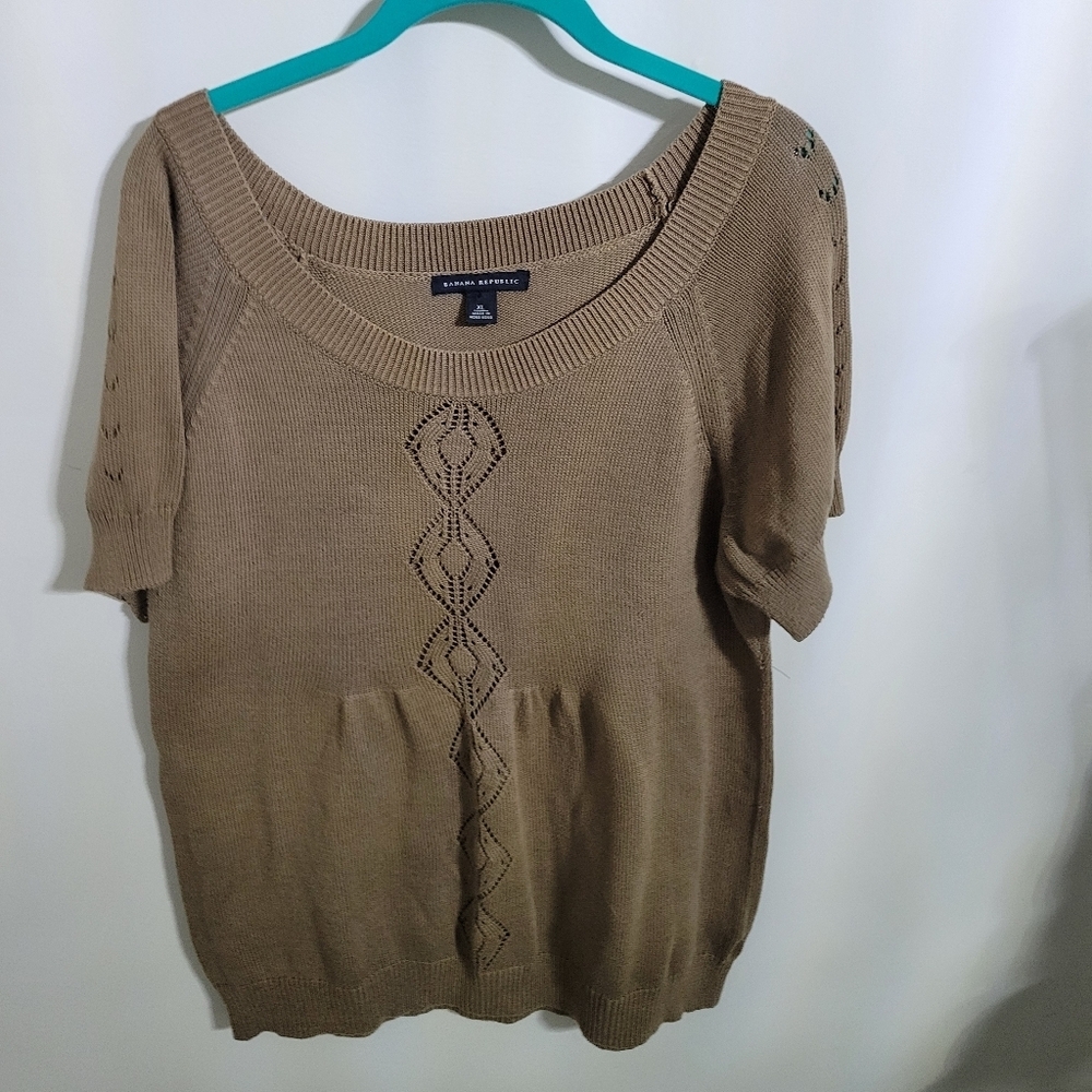 Banana Republic Brown Short Sleeve Knit Sweater, Size XL